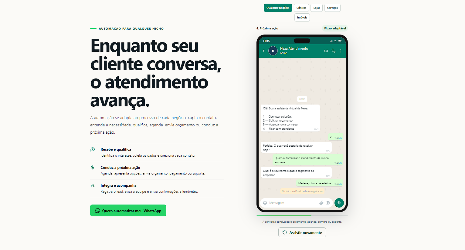 Mockup Fluxo WhatsApp